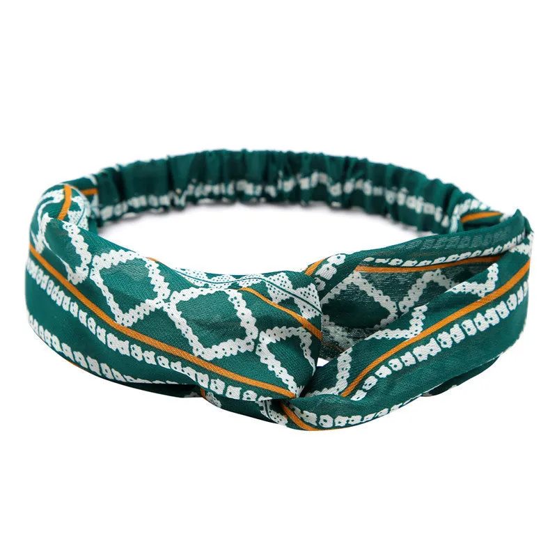 Women's polka dot printed bohemian cloth hair band with flower shape, checker pattern, available in multiple colours