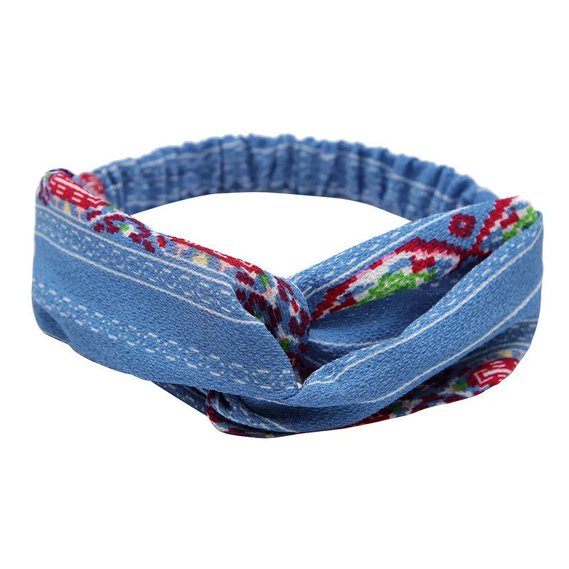 Women's polka dot printed bohemian cloth hair band with flower shape, checker pattern, available in multiple colours