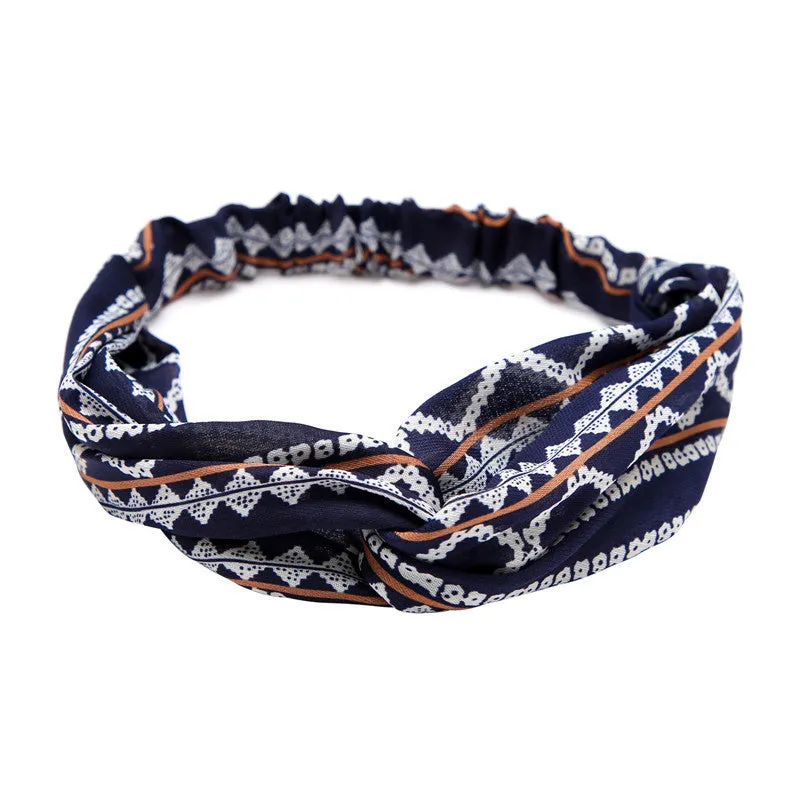 Women's polka dot printed bohemian cloth hair band with flower shape, checker pattern, available in multiple colours