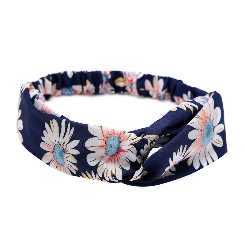 Women's polka dot printed bohemian cloth hair band with flower shape, checker pattern, available in multiple colours