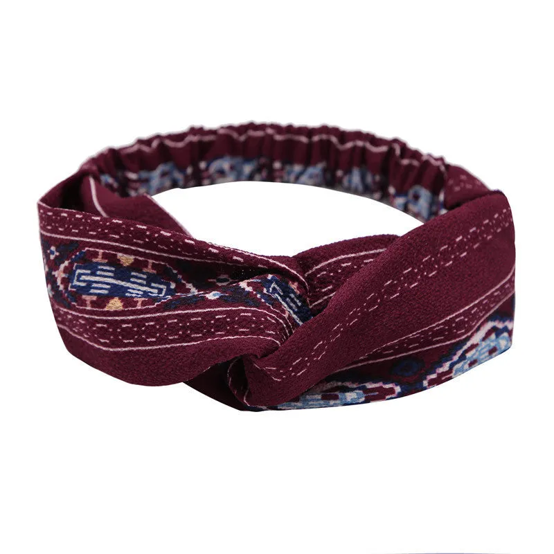 Women's polka dot printed bohemian cloth hair band with flower shape, checker pattern, available in multiple colours