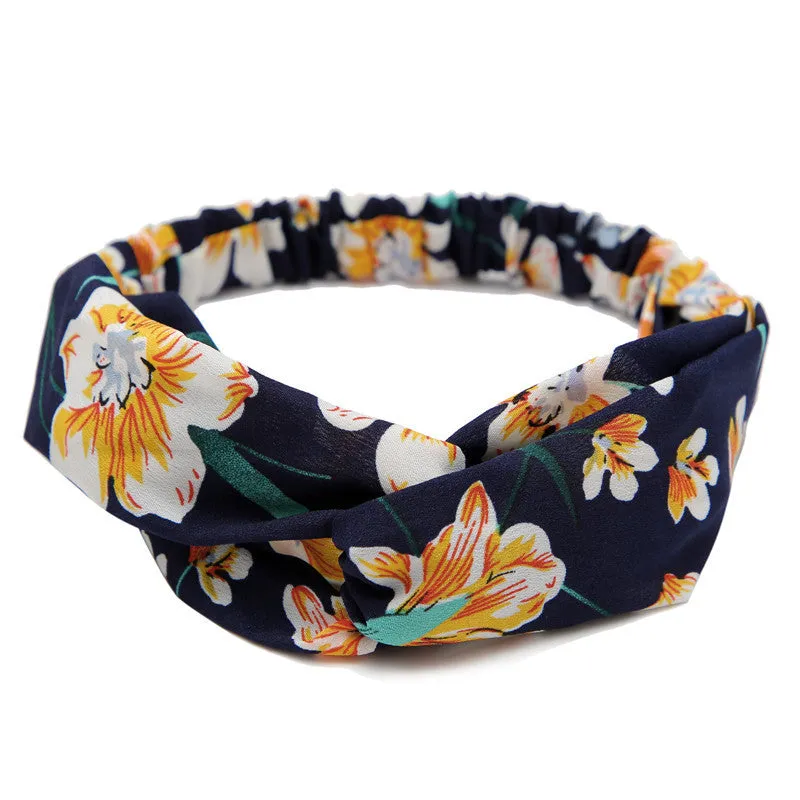 Women's polka dot printed bohemian cloth hair band with flower shape, checker pattern, available in multiple colours