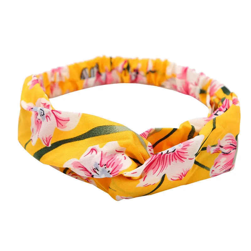 Women's polka dot printed bohemian cloth hair band with flower shape, checker pattern, available in multiple colours