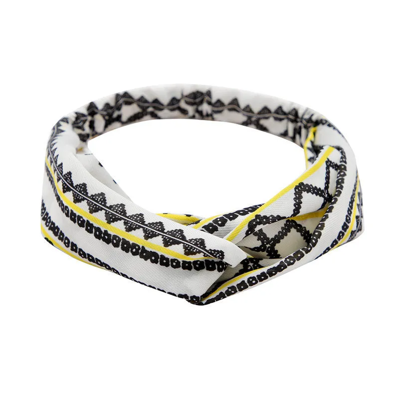 Women's polka dot printed bohemian cloth hair band with flower shape, checker pattern, available in multiple colours