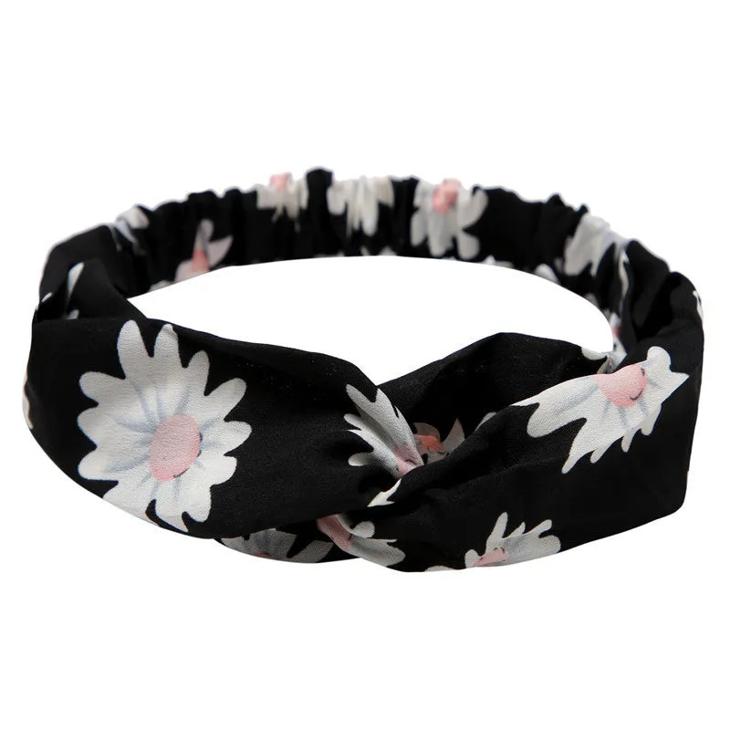 Women's polka dot printed bohemian cloth hair band with flower shape, checker pattern, available in multiple colours