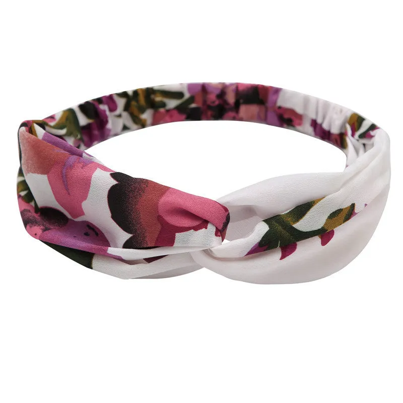 Women's polka dot printed bohemian cloth hair band with flower shape, checker pattern, available in multiple colours