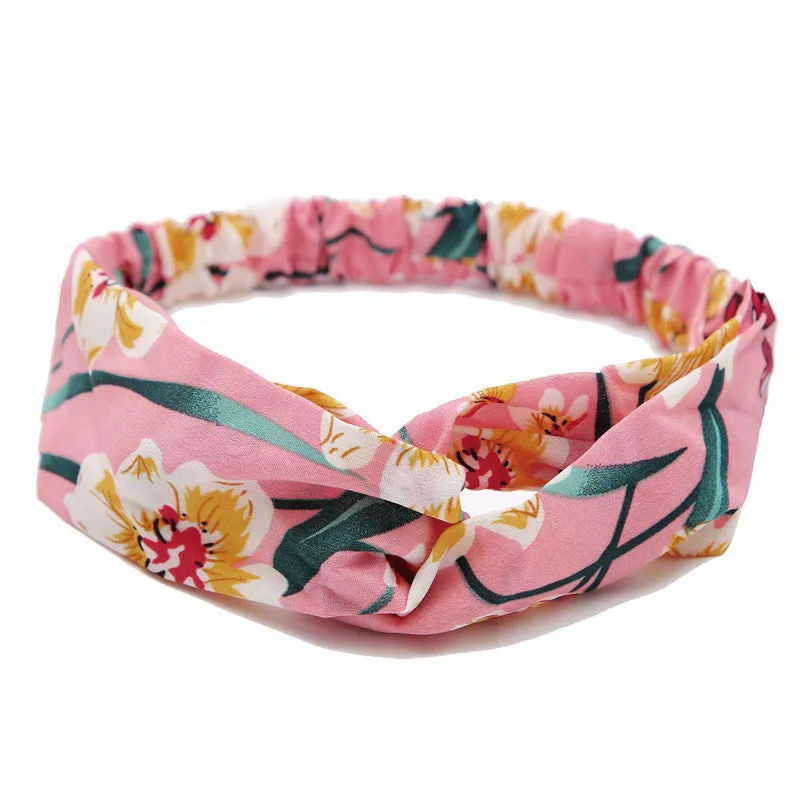 Women's polka dot printed bohemian cloth hair band with flower shape, checker pattern, available in multiple colours