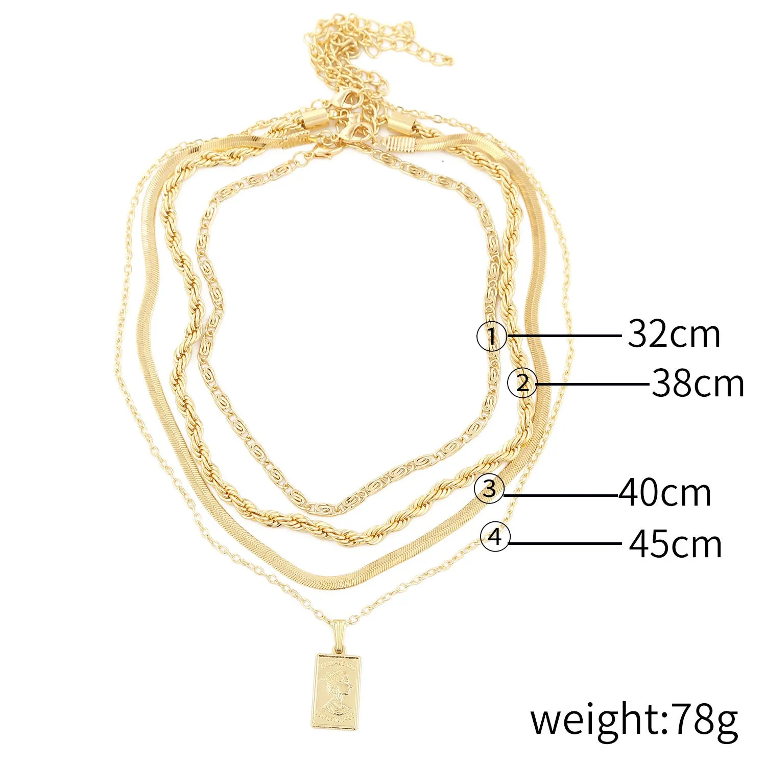 Alloy geometric twist chain necklace for women, electroplated finish, adjustable 51-80cm, ten colour options, individually packaged