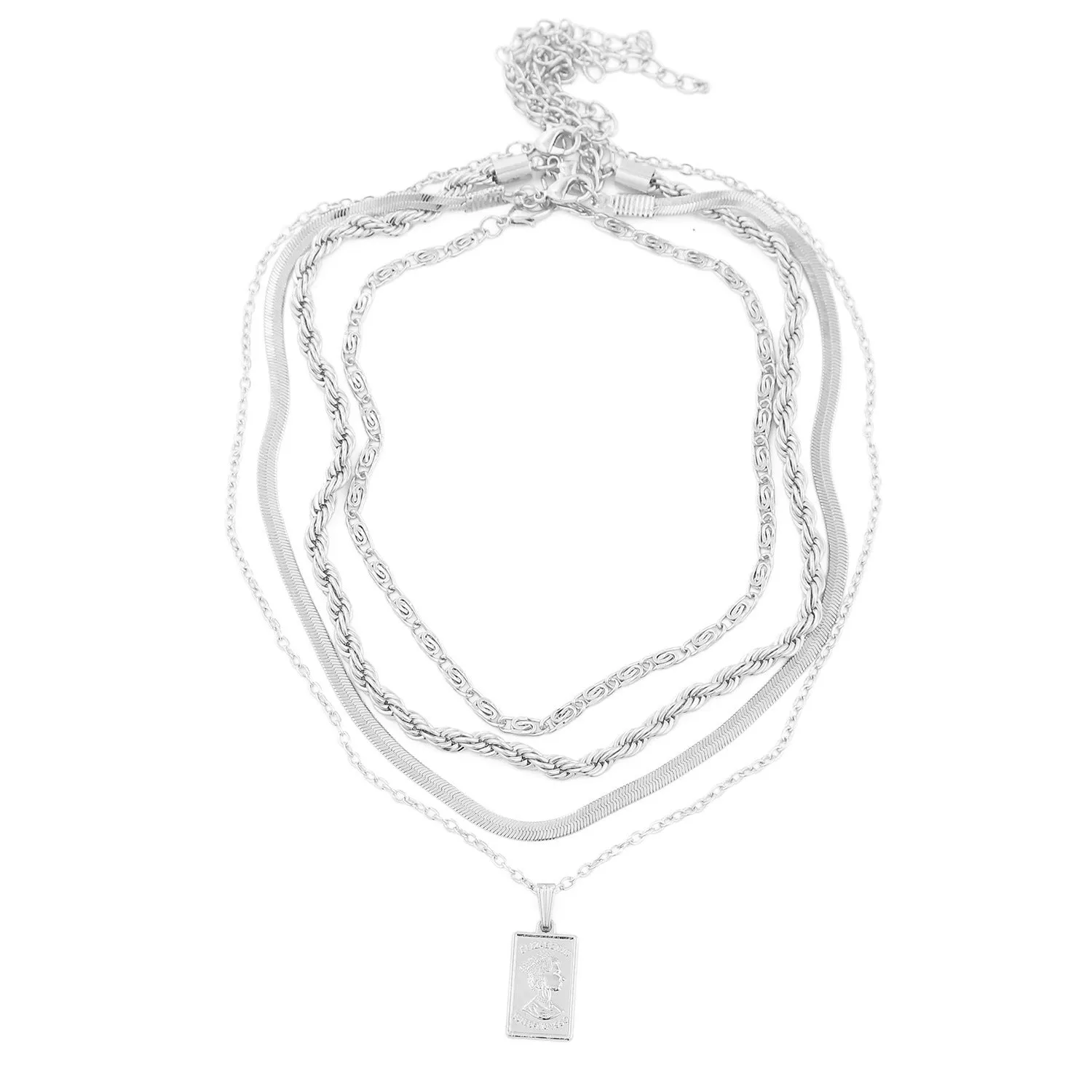 Alloy geometric twist chain necklace for women, electroplated finish, adjustable 51-80cm, ten colour options, individually packaged