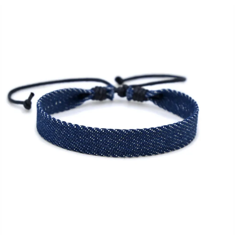 Denim fabric bracelet strap with mixed materials in one of eleven colour options for travel memorial use