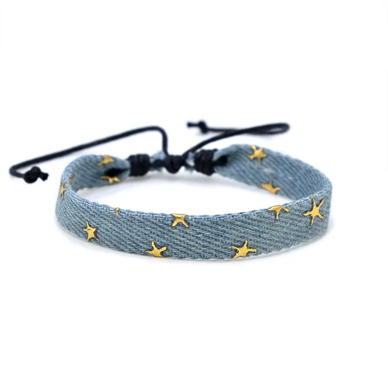 Denim fabric bracelet strap with mixed materials in one of eleven colour options for travel memorial use