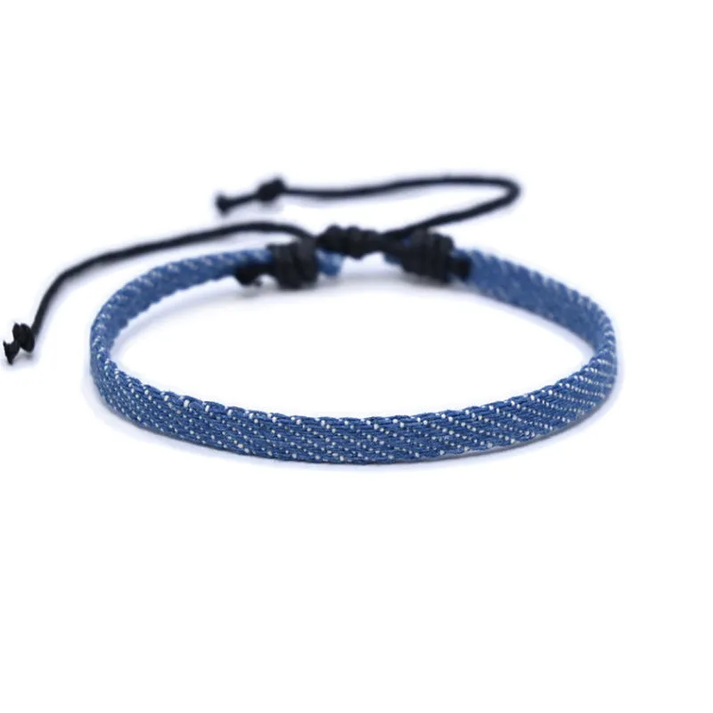 Denim fabric bracelet strap with mixed materials in one of eleven colour options for travel memorial use