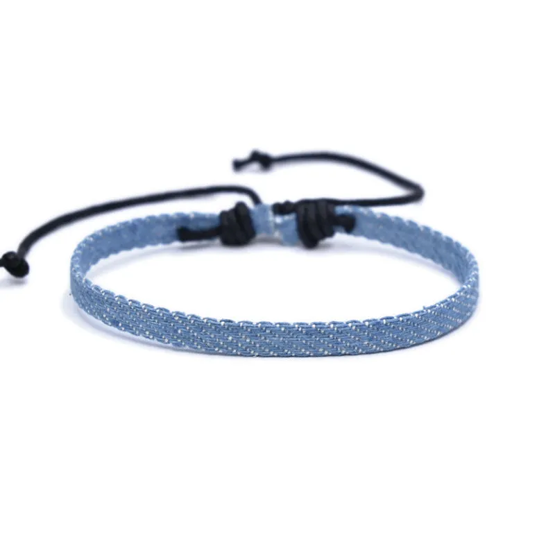Denim fabric bracelet strap with mixed materials in one of eleven colour options for travel memorial use