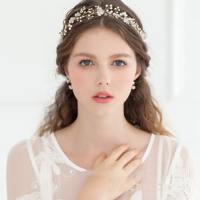 Gold alloy hair hoop with water diamond element 36cm width