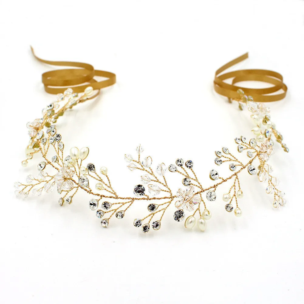 Gold alloy hair hoop with water diamond element 36cm width