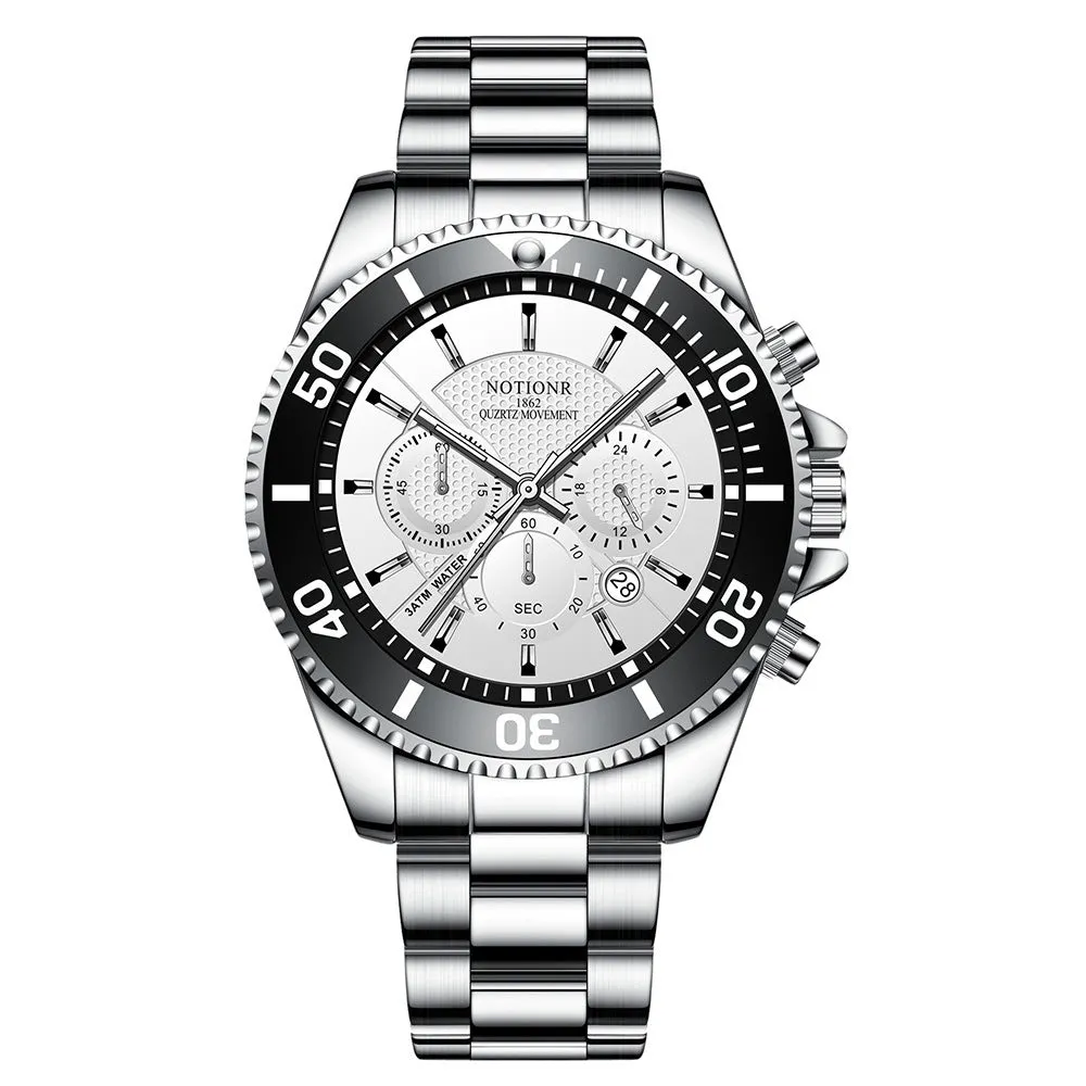 Men's gold green stainless steel quartz watch with luminous dial and calendar, 42mm, 30m water resistant
