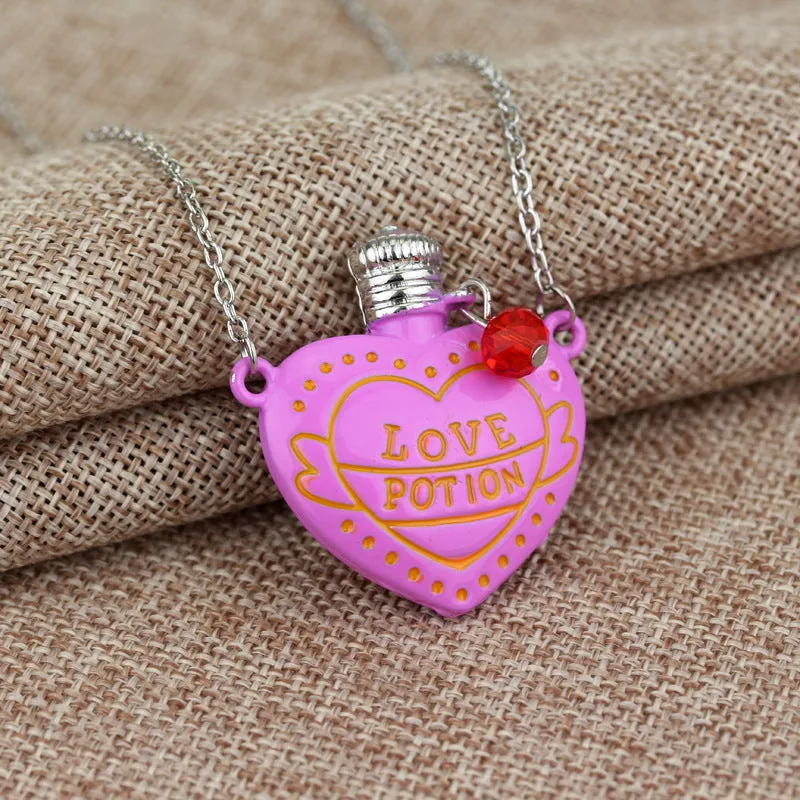 Love poison pill bottle pendant necklace in rose red on a box chain
