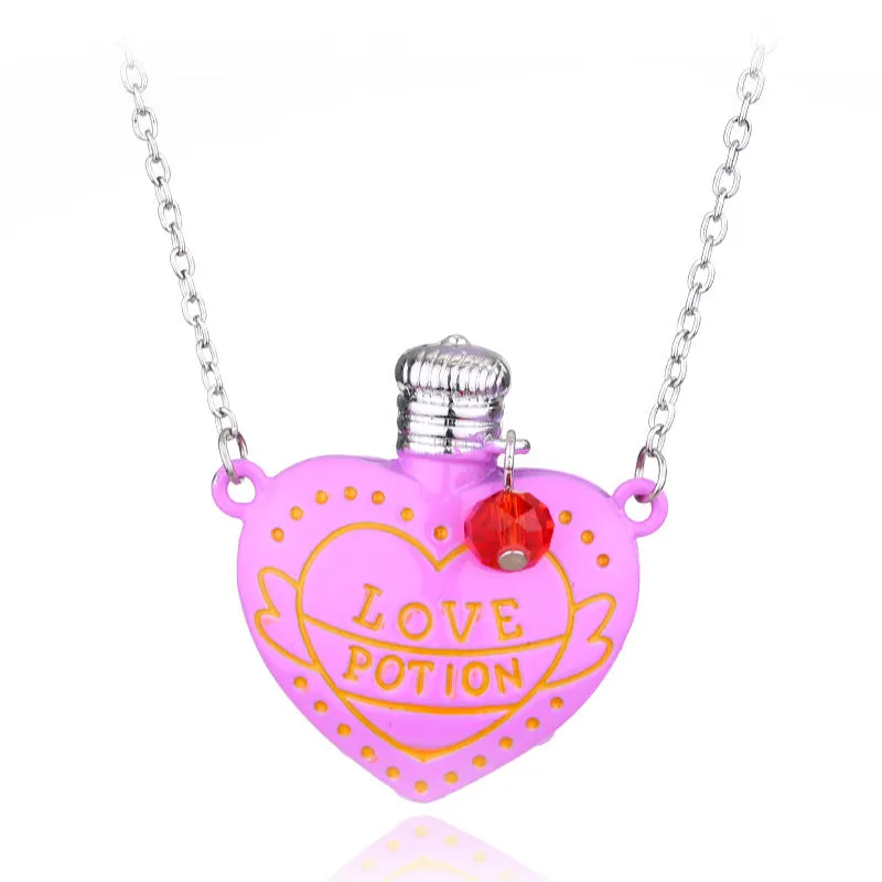 Love poison pill bottle pendant necklace in rose red on a box chain