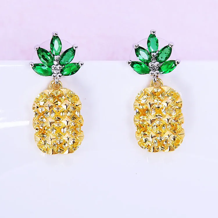 925 silver crystal pineapple earrings and necklace set with diamond-cut geometric design