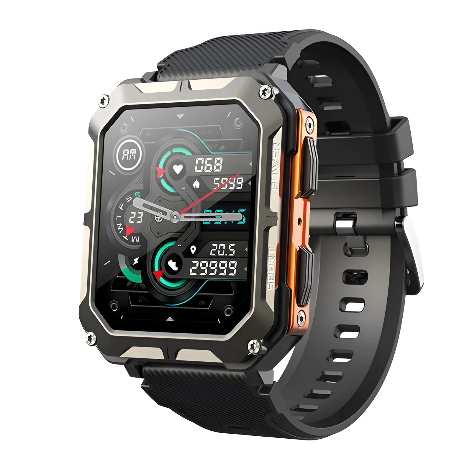 Military green heart rate Bluetooth smart bracelet with TFT screen and touch button on display