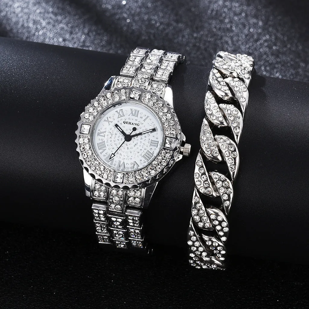 Women's quartz watch with diamond accents, round 26mm dial, alloy case, gold finish
