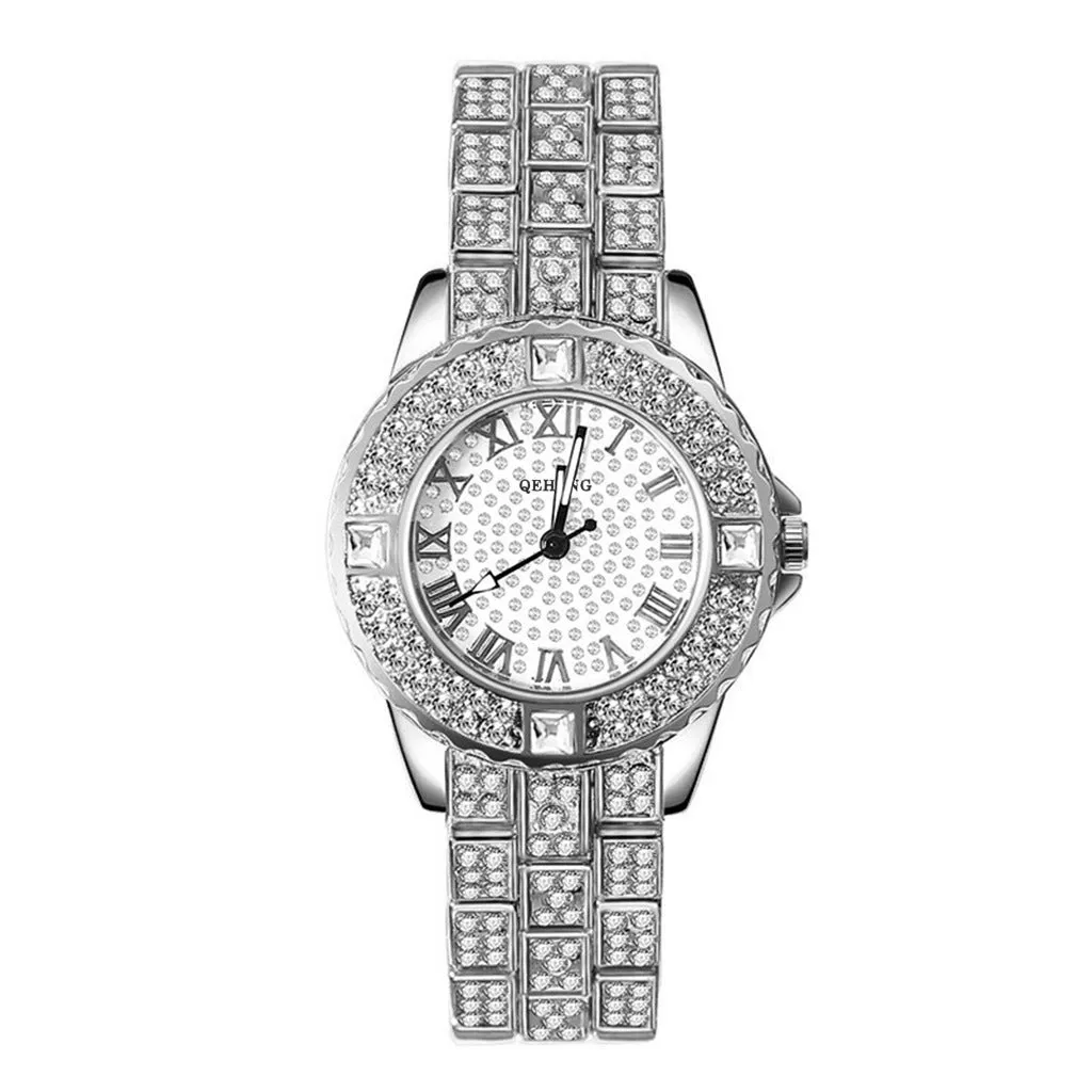 Women's quartz watch with diamond accents, round 26mm dial, alloy case, gold finish