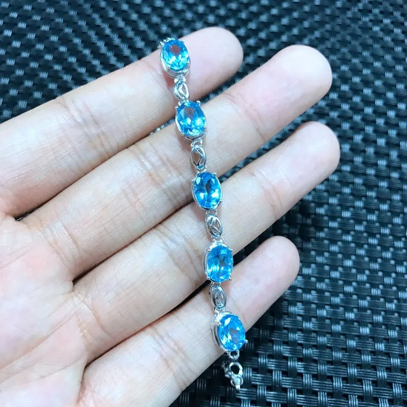 Natural topaz bracelet in 925 sterling silver with five 6x8mm Mozambique gemstones micro inlay rose gold colour
