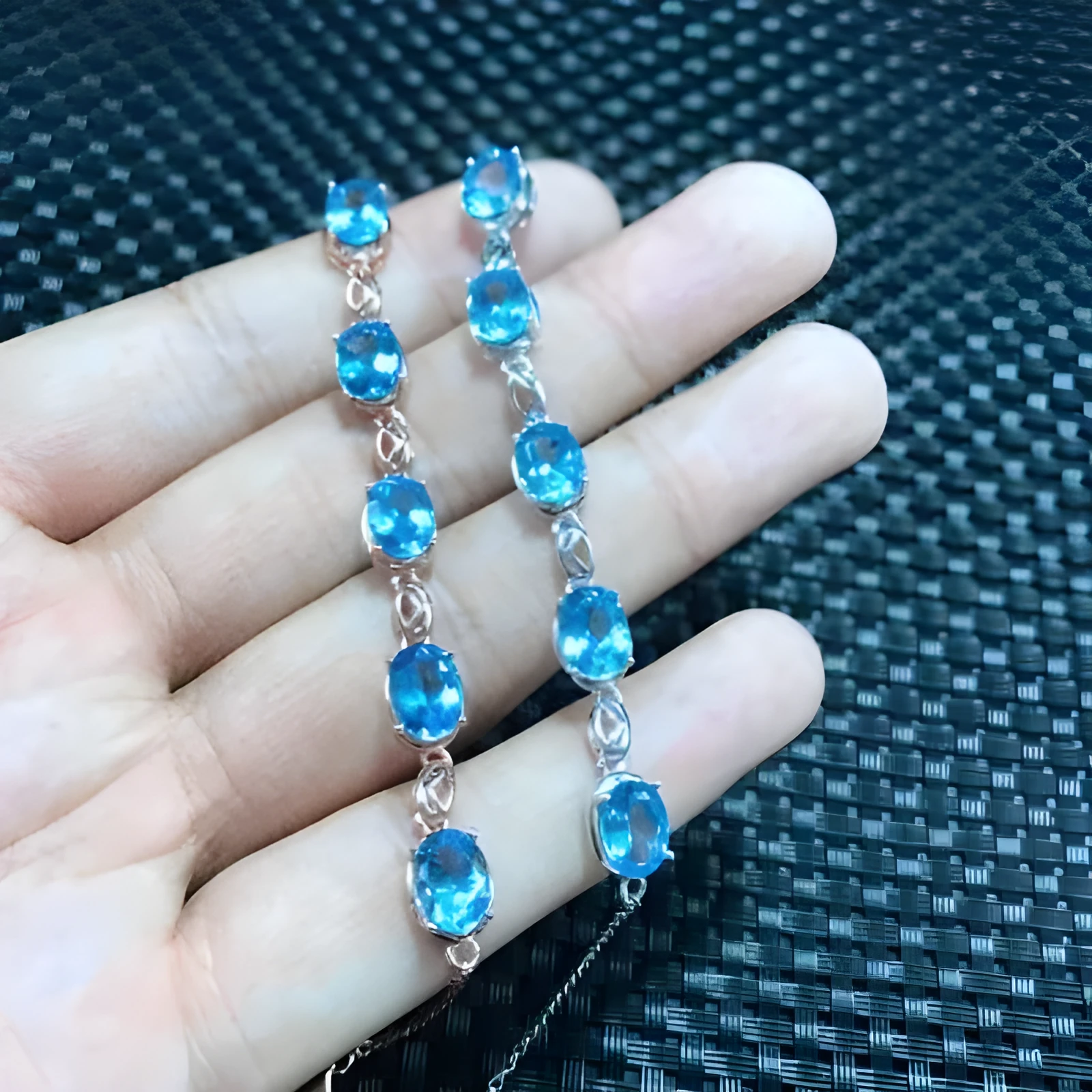 Natural topaz bracelet in 925 sterling silver with five 6x8mm Mozambique gemstones micro inlay rose gold colour