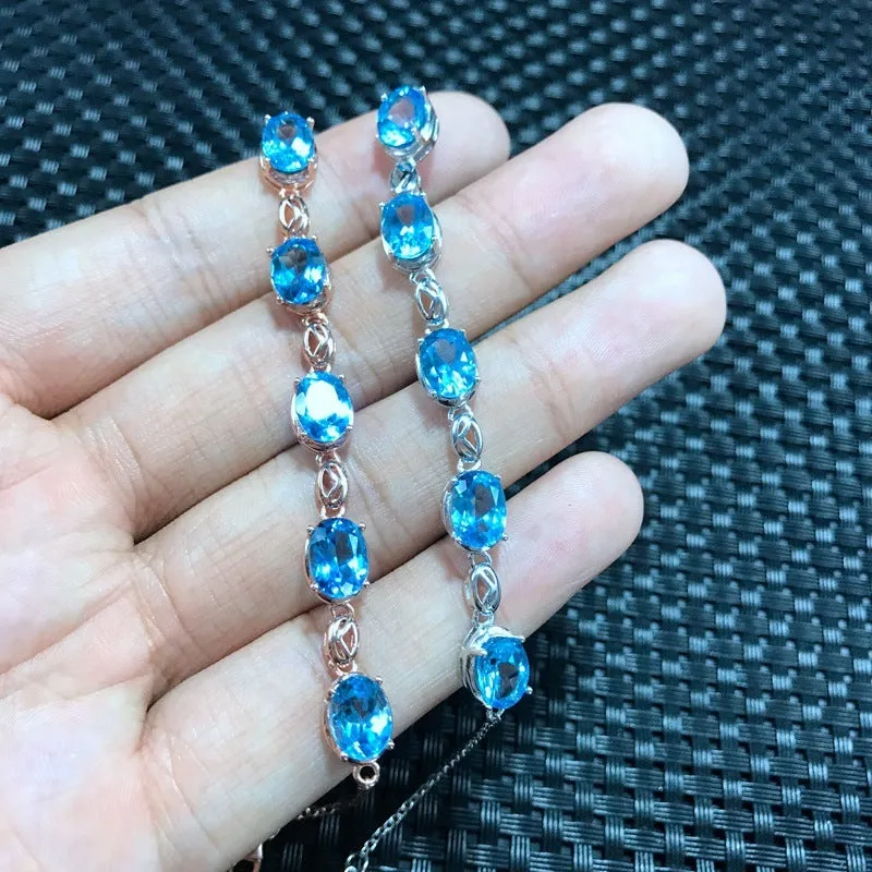 Natural topaz bracelet in 925 sterling silver with five 6x8mm Mozambique gemstones micro inlay rose gold colour