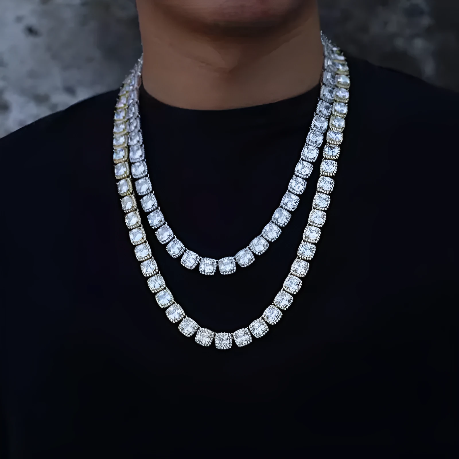 S925 sterling silver hip hop necklace 8mm wide chain silver finish 45cm length