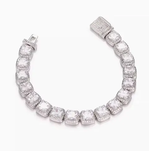 S925 sterling silver hip hop necklace 8mm wide chain silver finish 45cm length