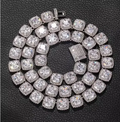 S925 sterling silver hip hop necklace 8mm wide chain silver finish 45cm length