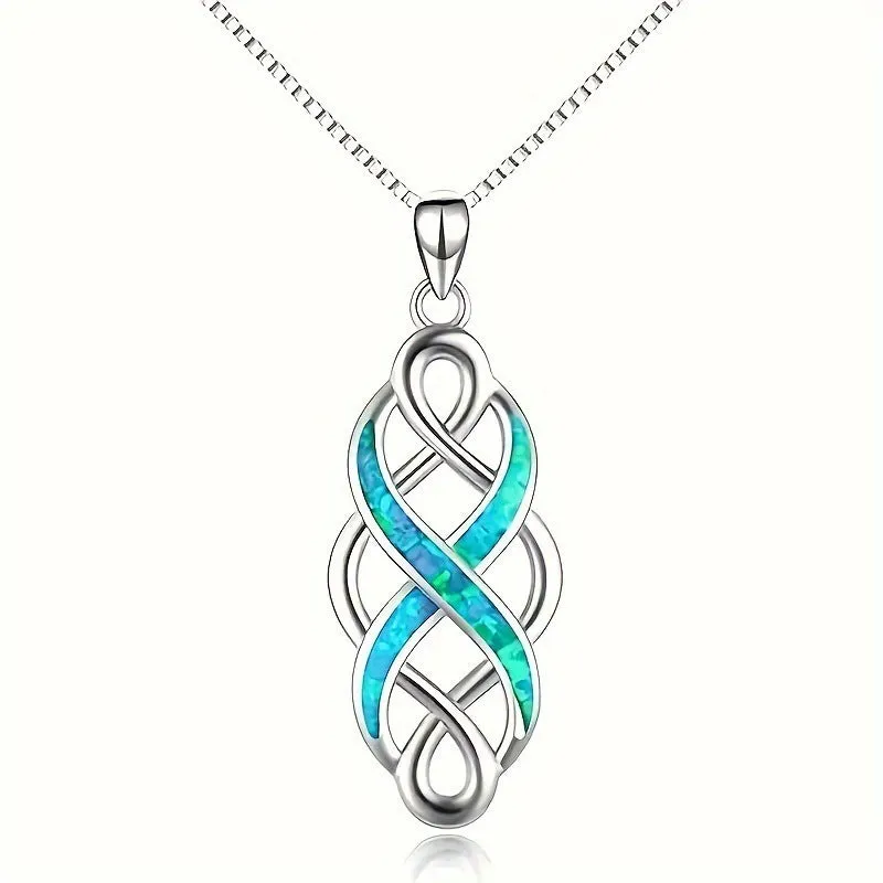 Blue alloy Irish Celtic pendant necklace on cross chain with ellipse and ring motif