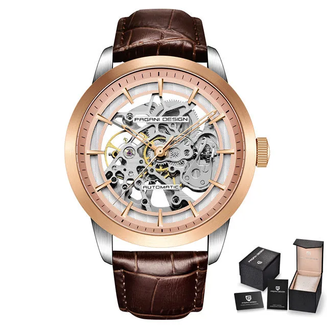 PAGANI DESIGN PD-1638 men's mechanical watch with 43mm dial and black leather strap