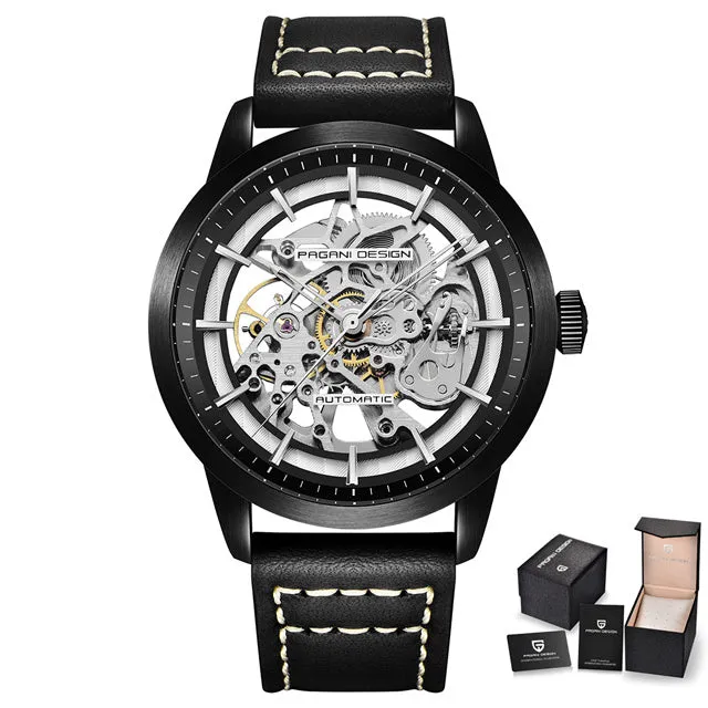 PAGANI DESIGN PD-1638 men's mechanical watch with 43mm dial and black leather strap
