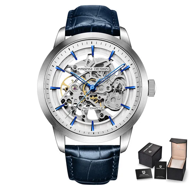 PAGANI DESIGN PD-1638 men's mechanical watch with 43mm dial and black leather strap