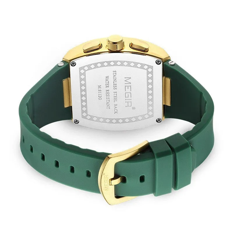 Wine Barrel men's multi-function sports watch with gold case and black strap, 44mm dial