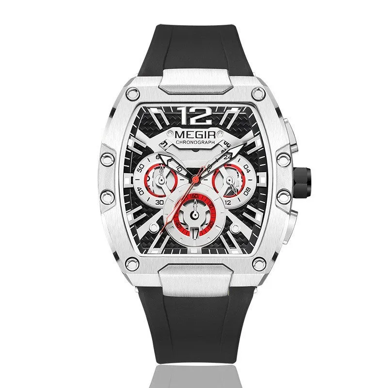 Wine Barrel men's multi-function sports watch with gold case and black strap, 44mm dial