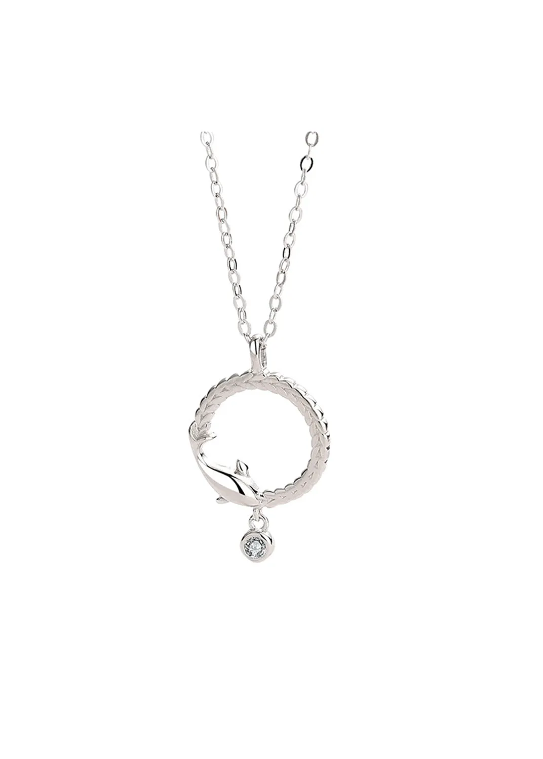 S925 sterling silver fish pendant necklace with diamond-encrusted finish and silver chain
