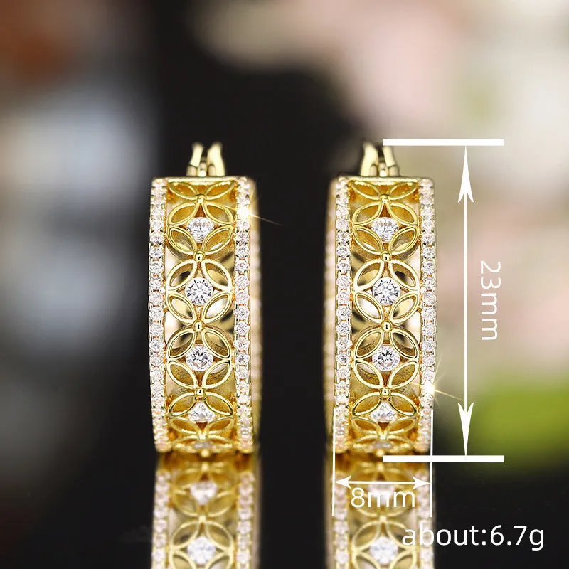 Copper clip-on earrings with horse eye flower butterfly design in yellow gold colour