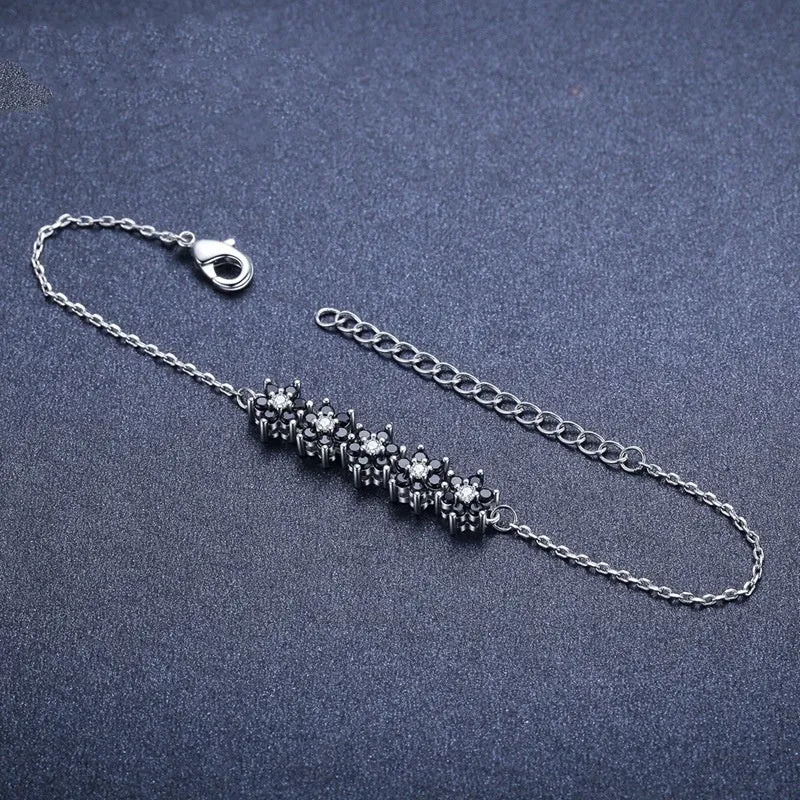 High profile fashion lady's flower bracelet in black titanium steel for women
