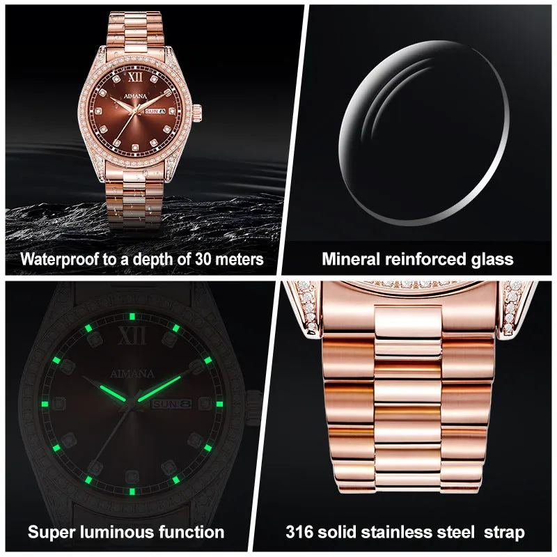 Log Series diamond disc quartz women's watch silver case white surface steel strap