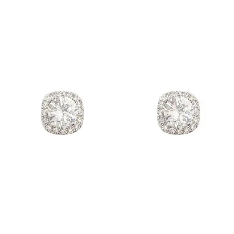 Square diamond geometric earrings in silver and gold alloy with quadrilateral design