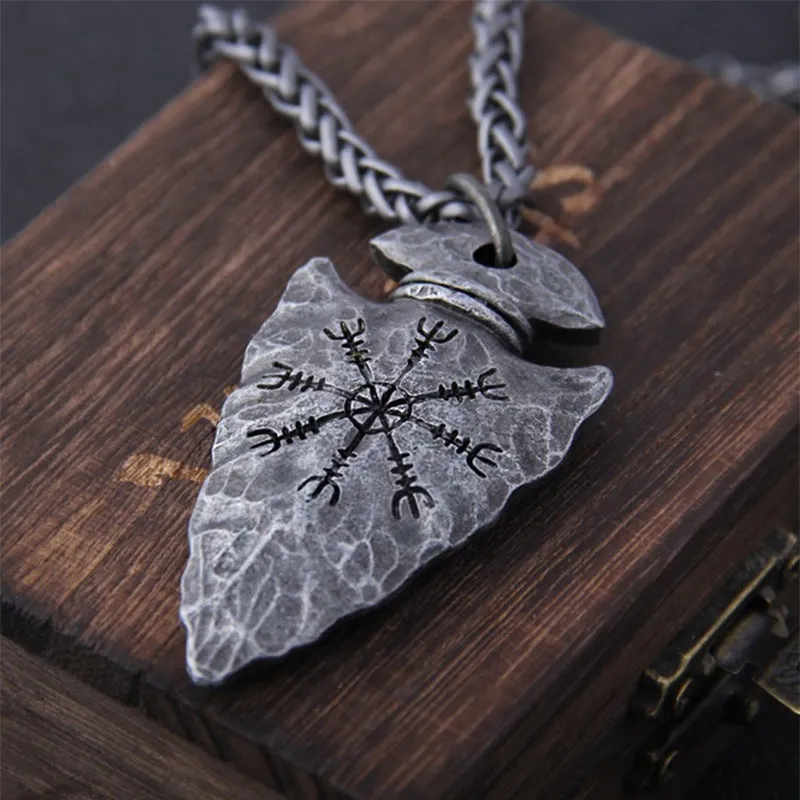 Viking pendant necklace retro silver alloy 40mm x 38mm on leather rope