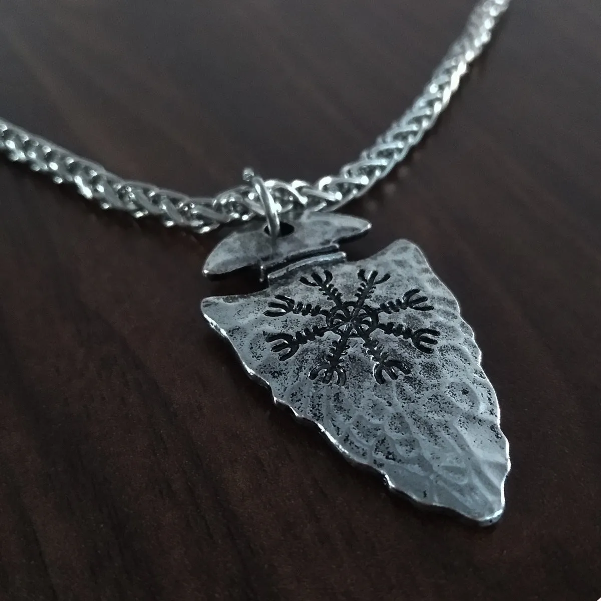Viking pendant necklace retro silver alloy 40mm x 38mm on leather rope