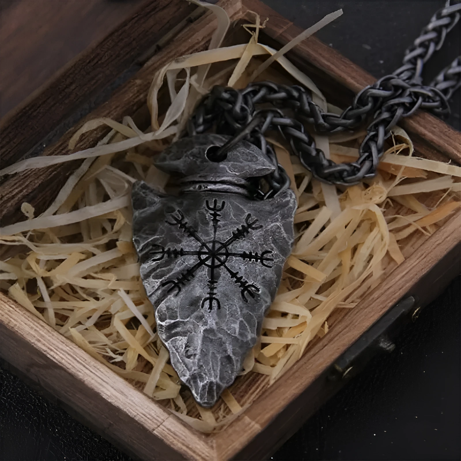 Viking pendant necklace retro silver alloy 40mm x 38mm on leather rope