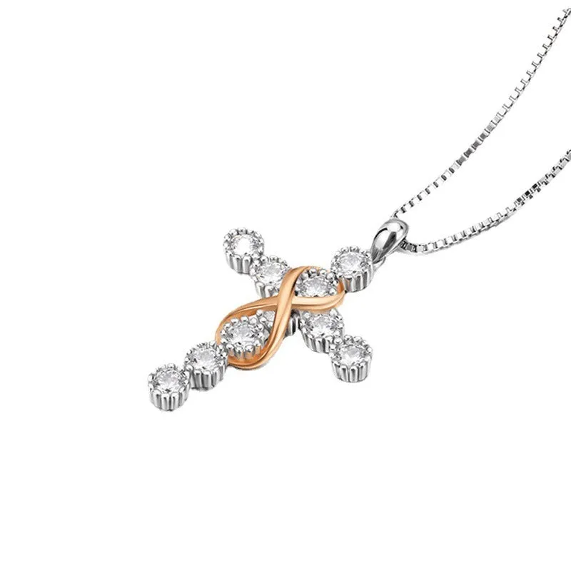 Women's alloy cross and number 8 pendant necklace on adjustable box chain