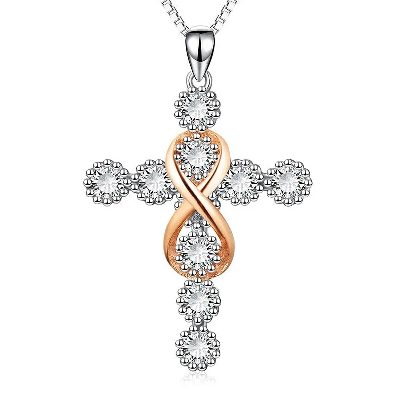 Women's alloy cross and number 8 pendant necklace on adjustable box chain