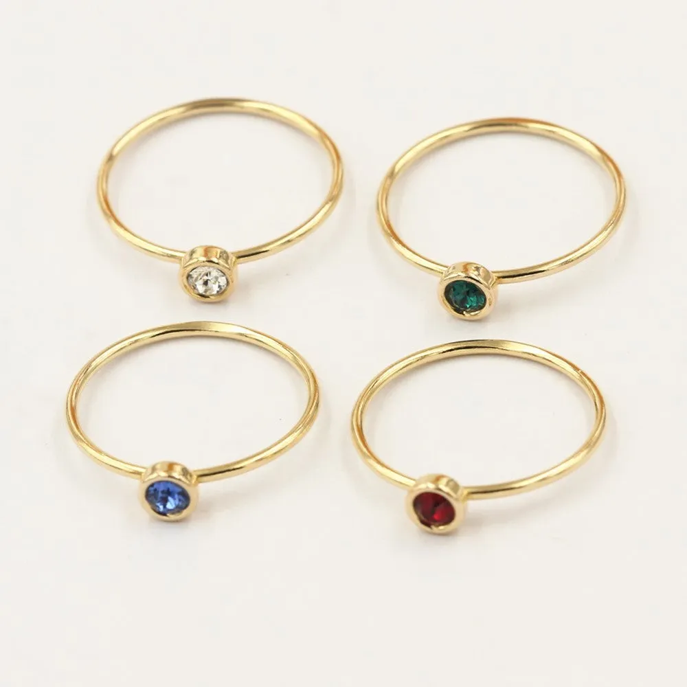 Women's copper knuckle ring with 14K gilded finish and GF zircon detailing in four colour options