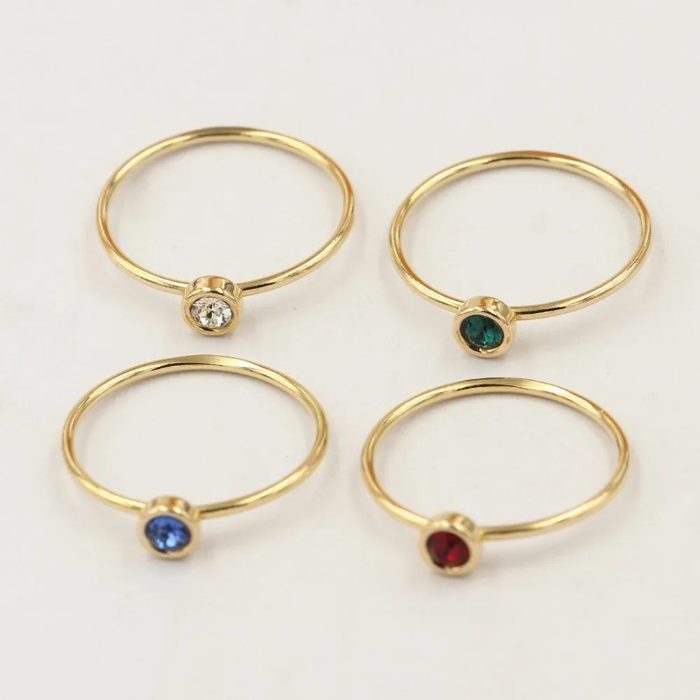 Women's copper knuckle ring with 14K gilded finish and GF zircon detailing in four colour options